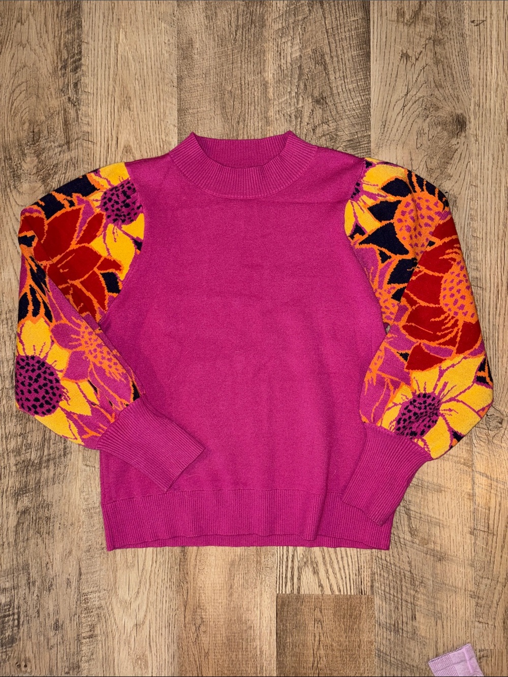 JODIFL Pink Floral Balloon Sleeve Sweater - Picture 2 of 3